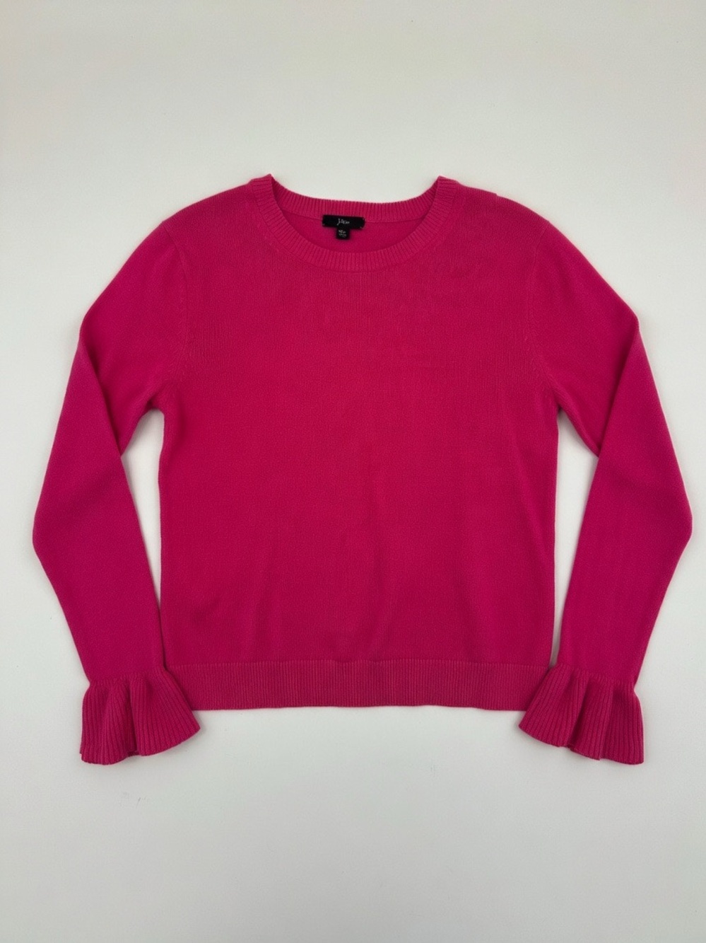 J.Crew 100% Cotton Ruffle Cuff Crewneck Sweater Hot Pink - Size XL